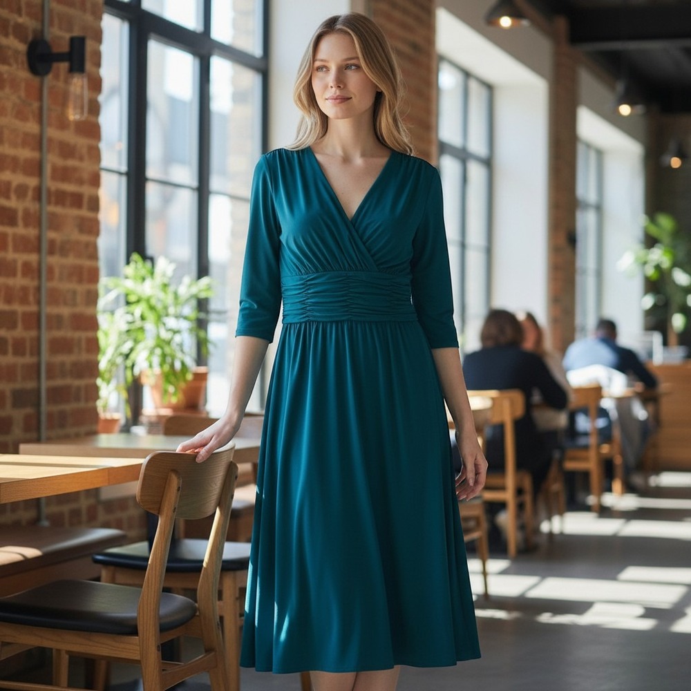 NWT Jones Wear Dress Evening Midi Formal Wedding Ruched Surplice 16 Spruce Teal
